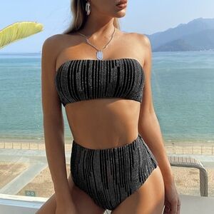 Glitter Decor Bandeau Bikini Set